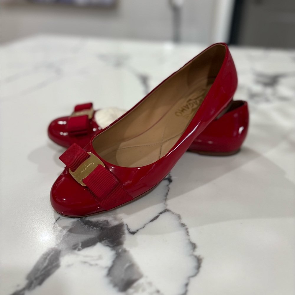 Salvatore Ferragamo Red Flats with Gold Accent